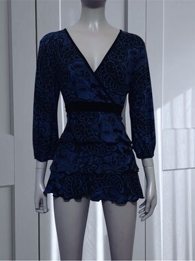 Blue Paisley Ruffle Wrap Top